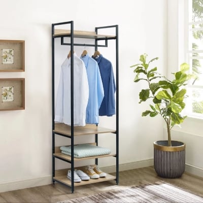 Picture of Furnix 3-Tier Heavy-Duty Clothes Rail – Engineered Wood & Metal Garment Organizer Rack (Alna Style) by Furnix.com.bd