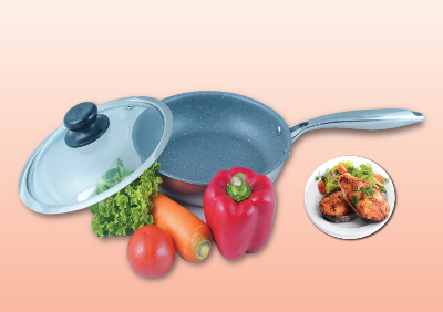Picture of SKB Stainless Steel Non-Stick Fry Pan with Glass Lid & Marble Coating 28CM