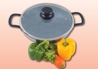 Picture of SKB Stainless Steel Non-Stick 3-Ply Wok Pan with Glass Lid & Marble Coating 24CM