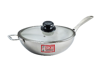 Picture of SKB 3-Ply Wok Pan with Glass Lid & Handle 34CM