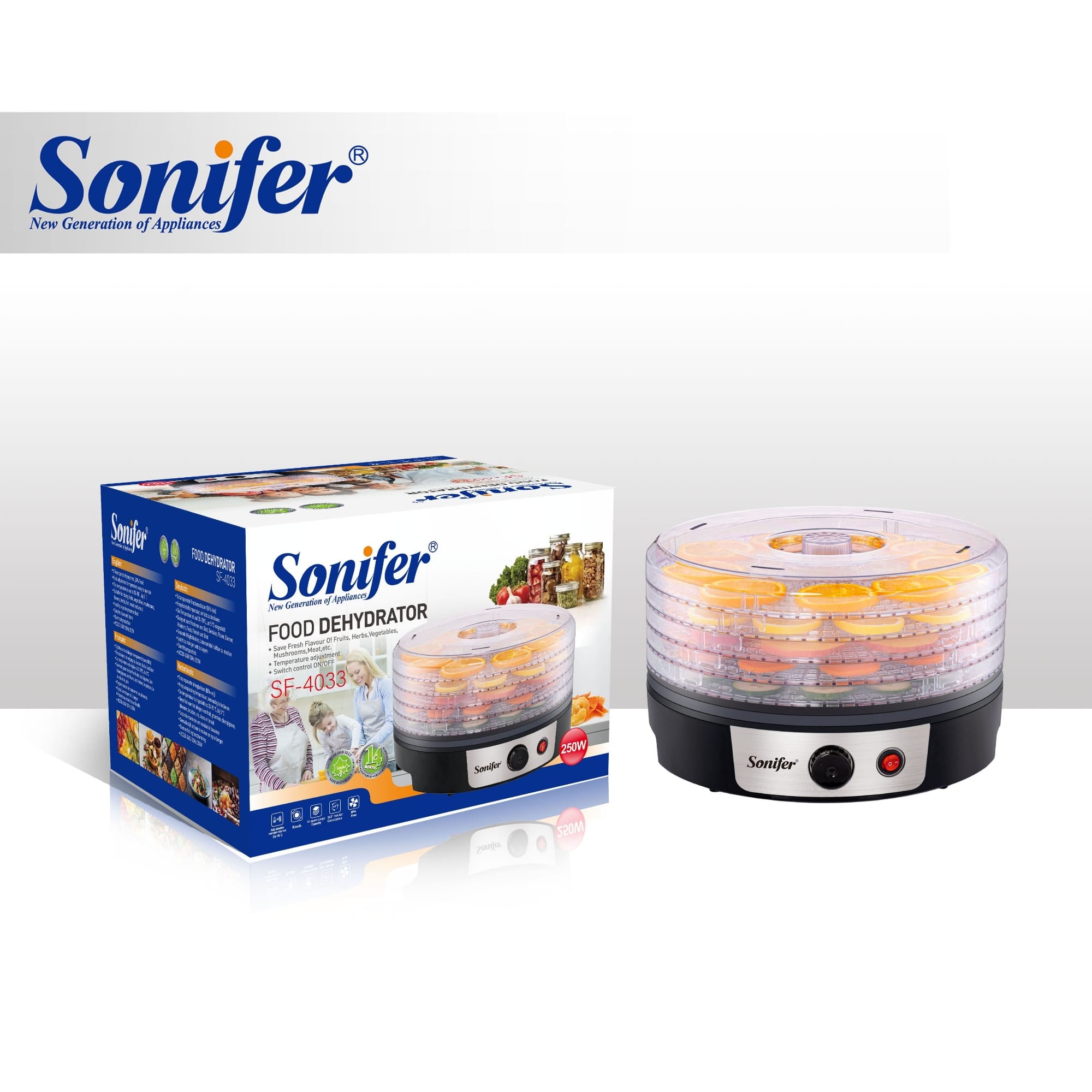 Picture of Sonifer SF-4033 for home use heating plastic 5 layers electric fruit dryer mini food dehydrator - Black