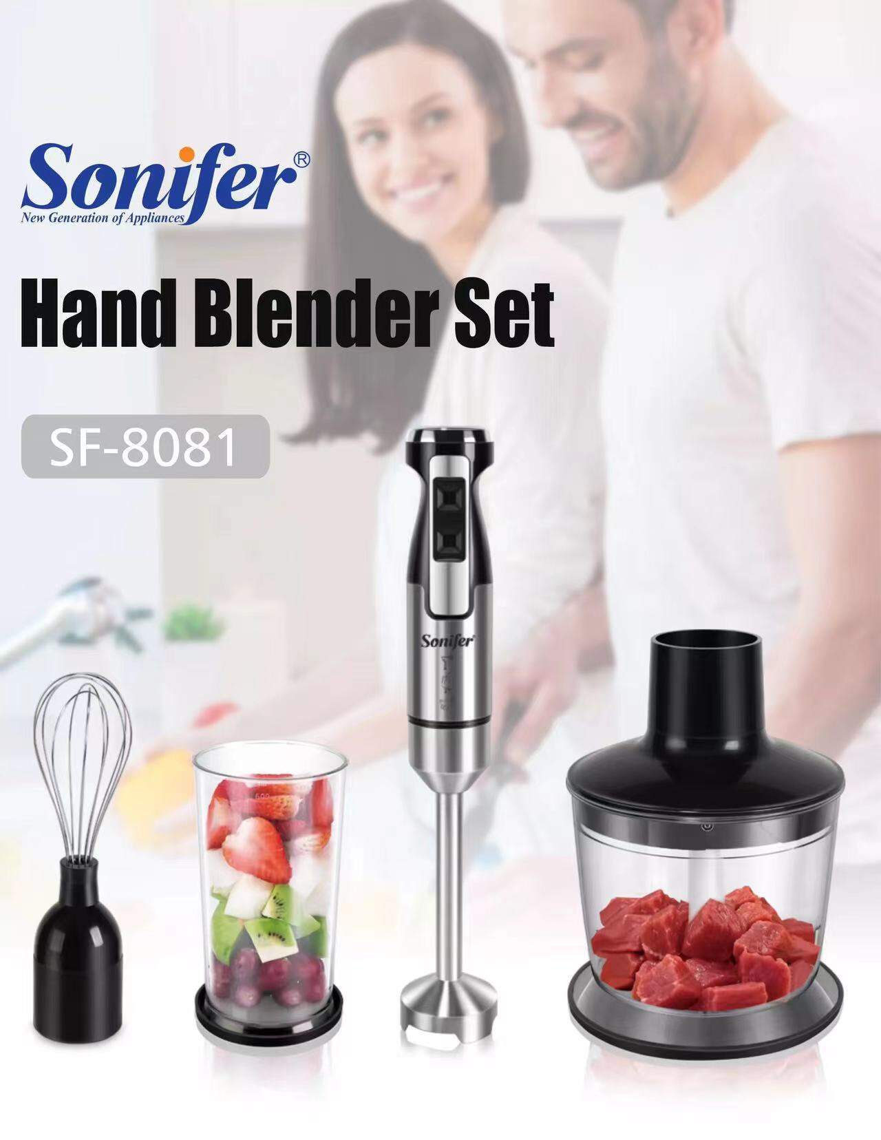 Picture of Sonifer SF-8081 professional home stainless steel fast electric 3 in 1 multifunction chopper whisk immersion hand blender set - 