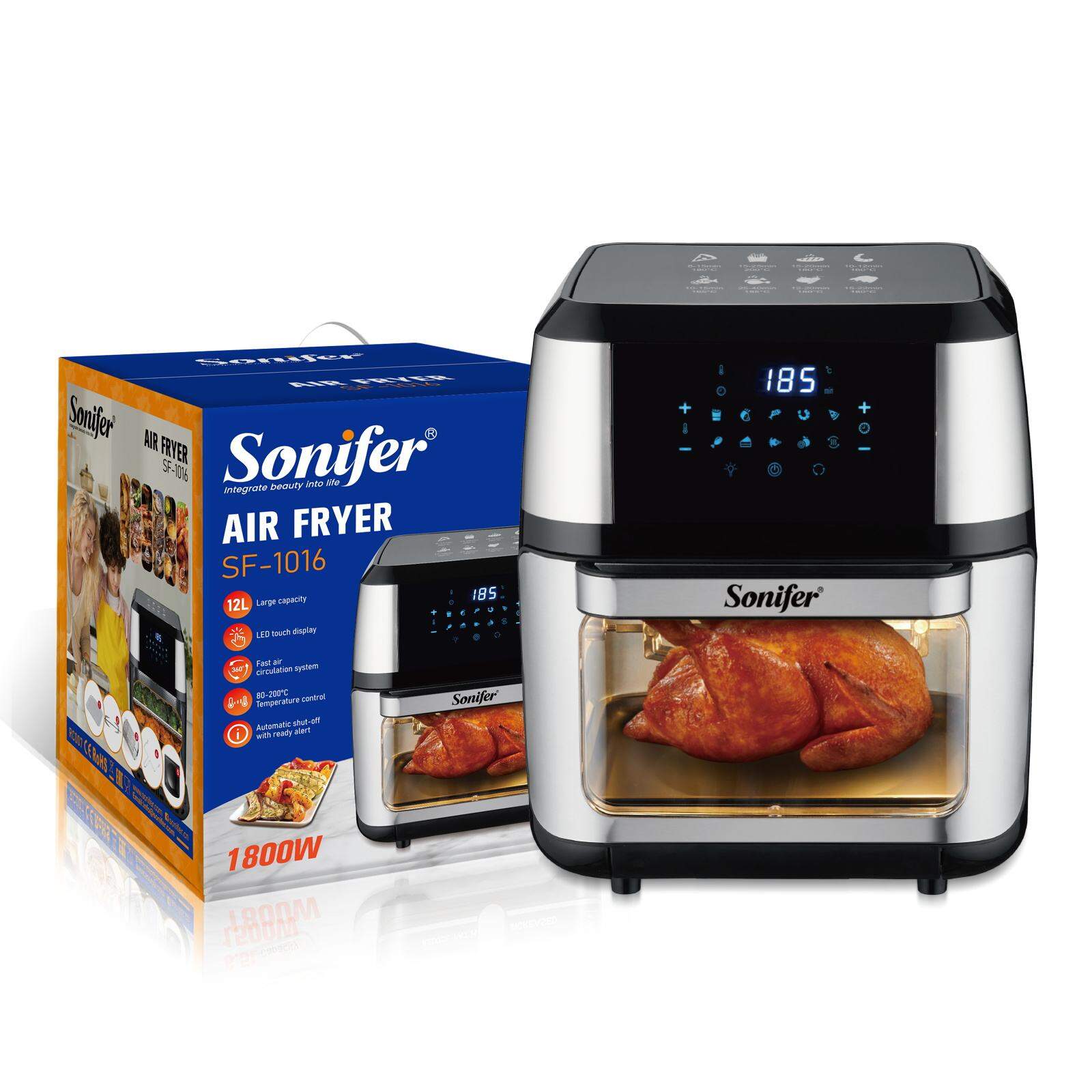 Picture of Sonifer SF-1016 new 2022 kitchen 1800W large capacity multifunctional automatic electric digital touch screen 12l air fryer - Black