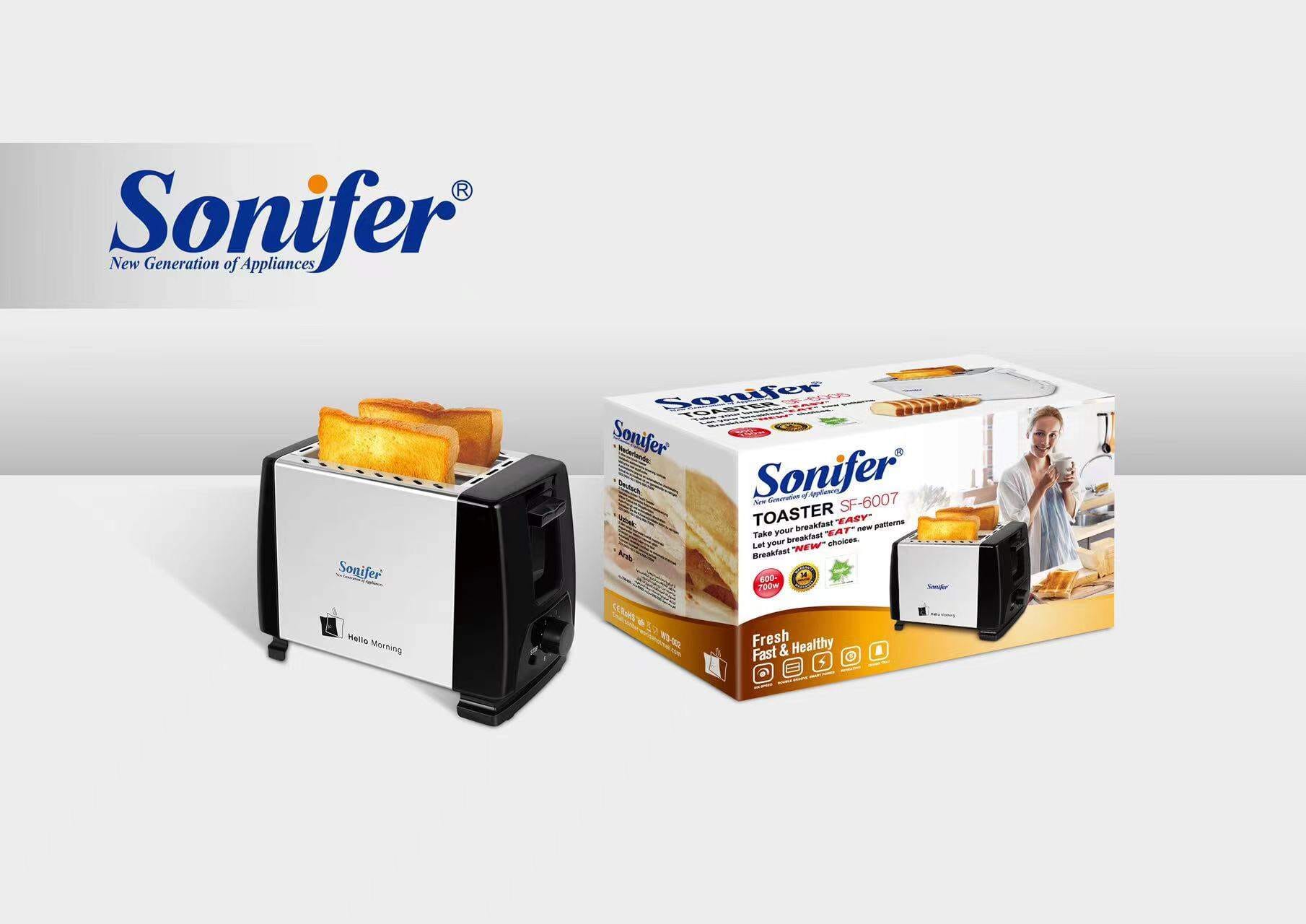 Picture of Sonifer SF-6007 kitchen best price smart pop-up vertical electric 2 slice stainless steel mini toaster bread - Silver