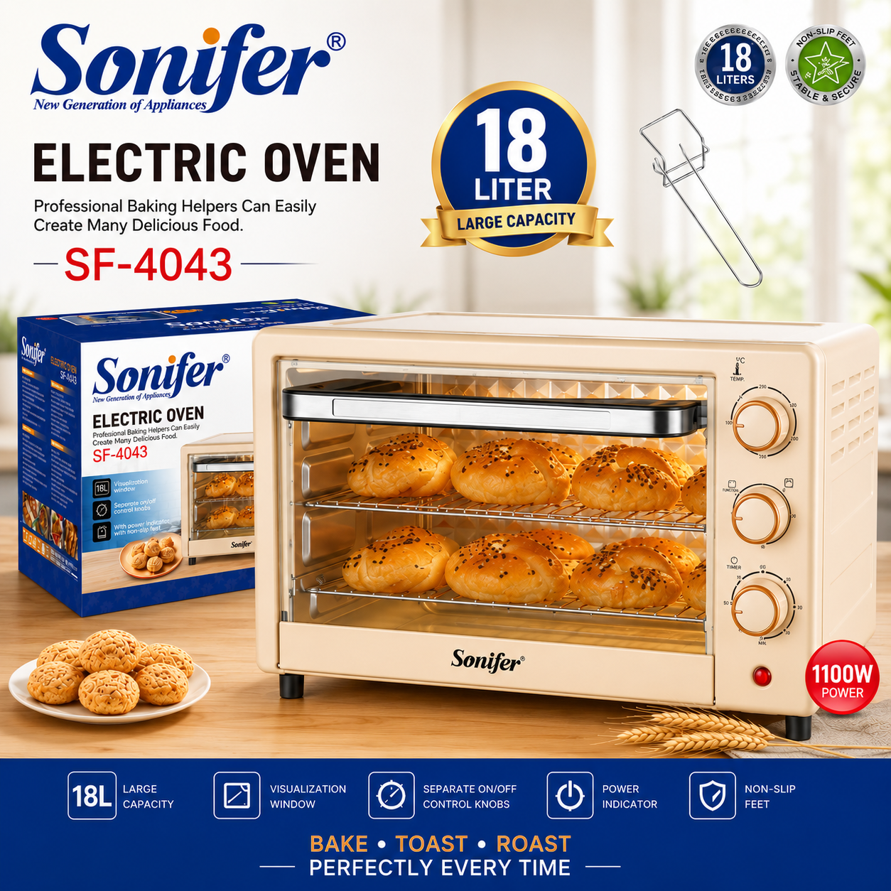 Picture of Sonifer SF-4043 Home Small 18L Kitchen Appliances Visualization Window Electric 2 Layer Baking Electric Oven - 