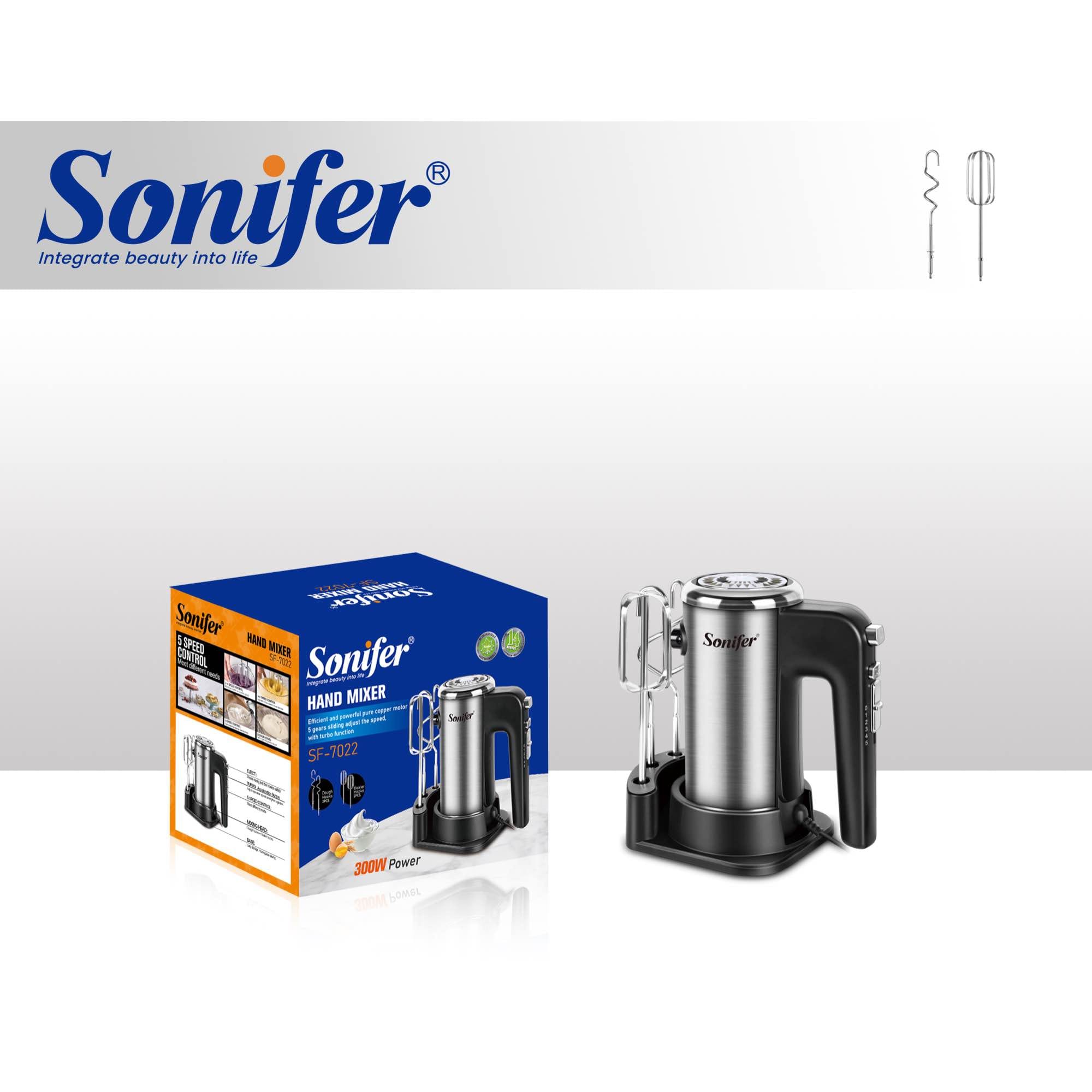 Picture of Sonifer SF-7022 egg beater whisk 300w 5 speed motor with storage base multifunctional electric hand held egg cake food mixers - Silver