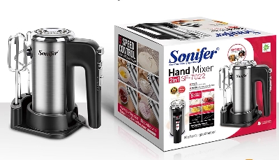 Picture of Sonifer SF-7022 egg beater whisk 300w 5 speed motor with storage base multifunctional electric hand held egg cake food mixers - Silver
