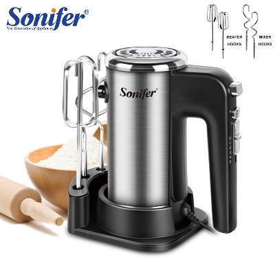 Picture of Sonifer SF-7022 egg beater whisk 300w 5 speed motor with storage base multifunctional electric hand held egg cake food mixers - Silver