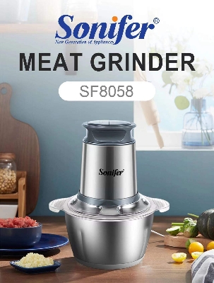 Picture of Sonifer SF-8058 kitchen 300w copper motor 1.8 liter stainless steel bowl small electric meat grinder chopper - Silver