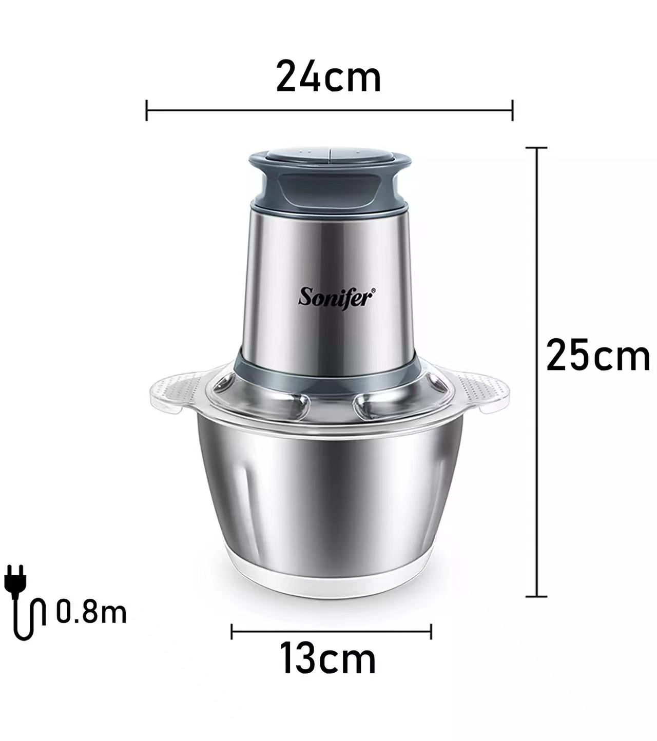 Picture of Sonifer SF-8058 kitchen 300w copper motor 1.8 liter stainless steel bowl small electric meat grinder chopper - Silver