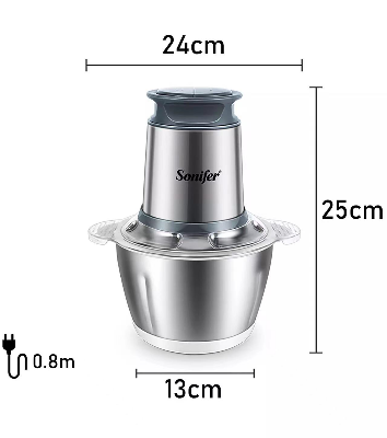 Picture of Sonifer SF-8058 kitchen 300w copper motor 1.8 liter stainless steel bowl small electric meat grinder chopper - Silver