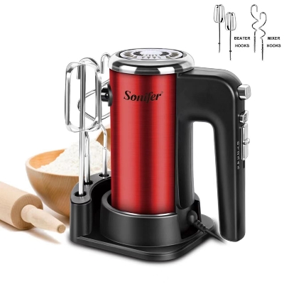 Picture of Sonifer SF-7025 Household 400W Power Motor With Storage Hook Beater Steel Electric Hand Cake Mixer - Red