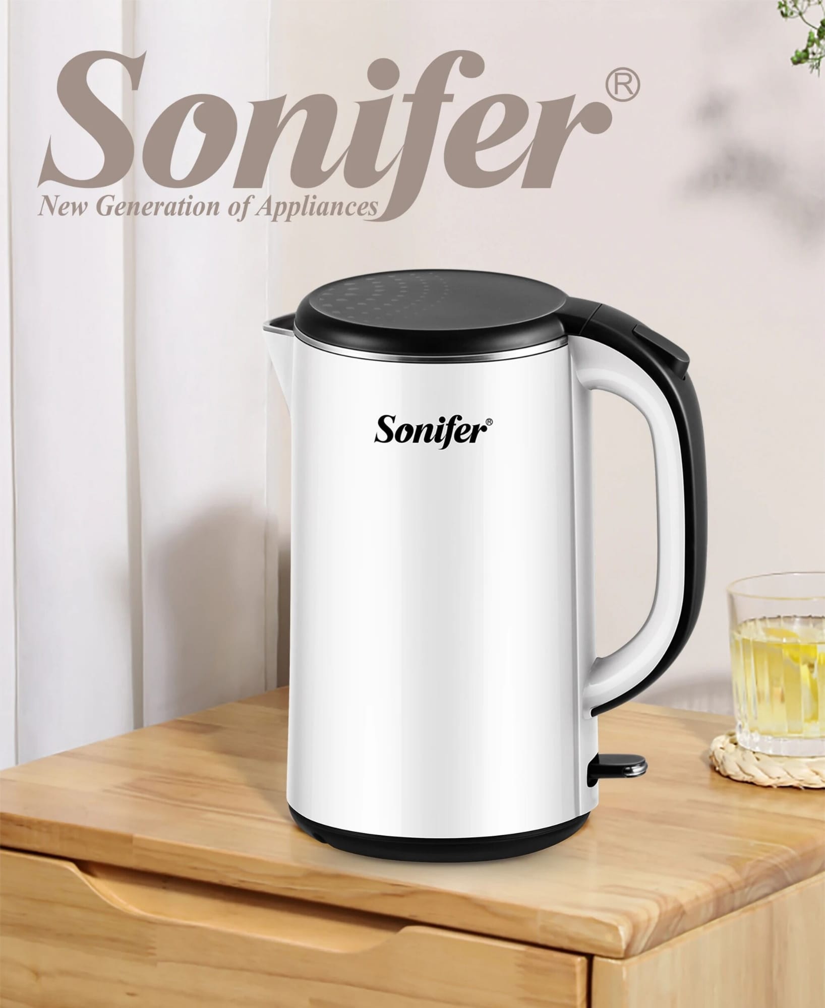 Picture of Sonifer SF-2091 1500w stainless steel cordless fast white electric heating electric kettle