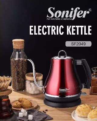 Picture of Sonifer SF-2049 small kitchen appliances 1.2L fast boiling cordless stainless steel coffee kettle electric - Red
