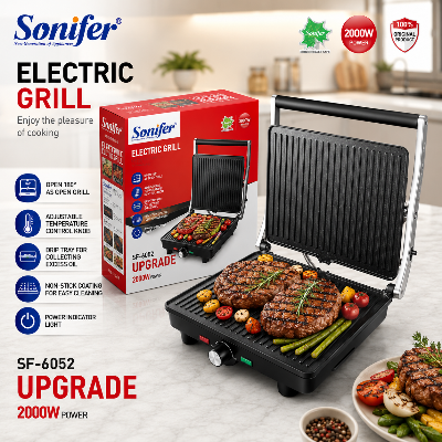 Picture of Sonifer SF-6052 kitchen 2000W thermostat multifunctional non stick cooking sandwich press electric barbecue grill - Silver
