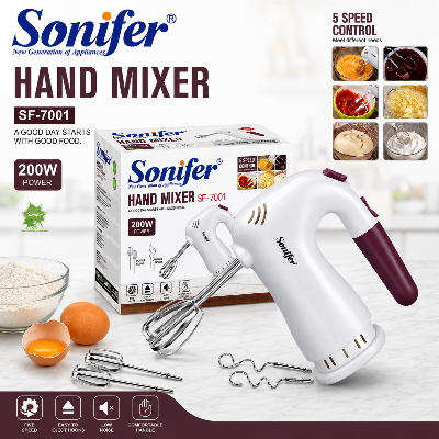 Picture of Sonifer SF-7001 affordable and budget friendly household 220 volt with beater dough hook electric 5 speed hand mixer - White