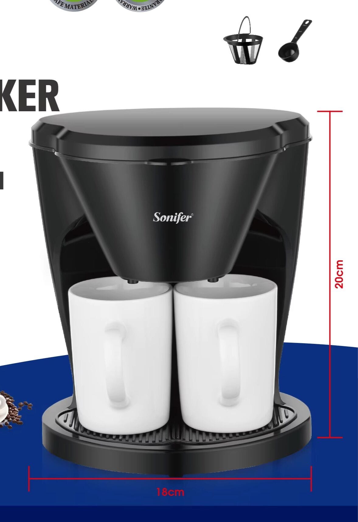 Picture of Sonifer SF – 3592 Drip Coffee Maker, 300ml Tank, One – Button Control - Black