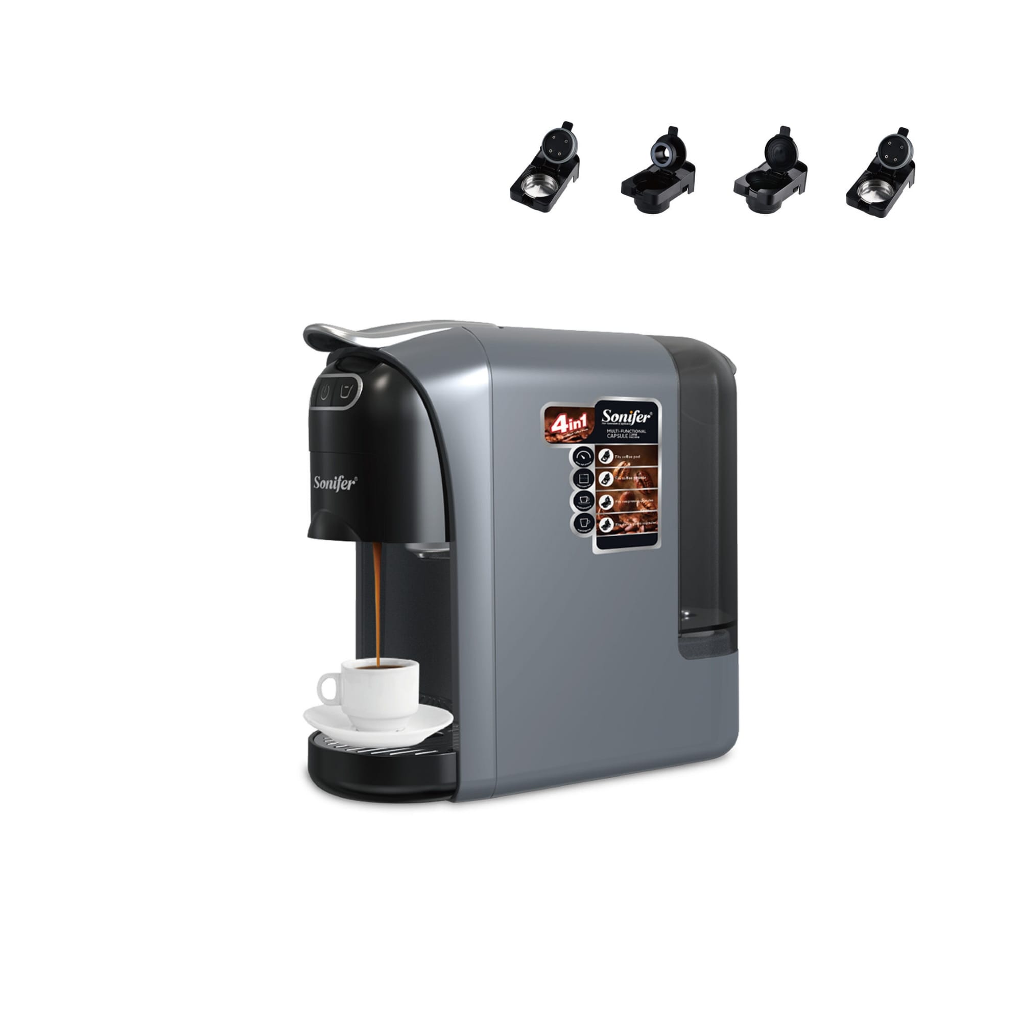 Picture of Sonifer SF-3579 Household 19 Bar High Pressure Pump Automatic Multi-functional 4 In 1 Capsule Coffee Maker - Grey