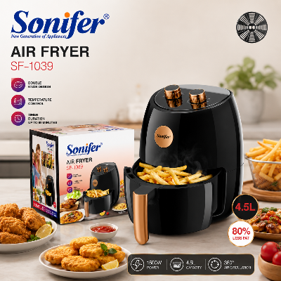 Picture of Sonifer SF-1039 household plastic1500w electric manual double knob 4.5 litres air fryer - Black