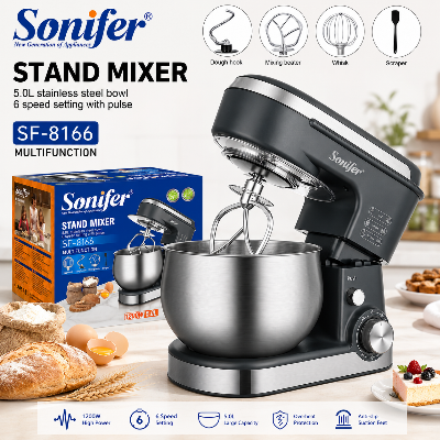 Picture of Sonifer SF – 8166 Stand Mixer: 6 – Speed Pulse, 5L Bowl, 1200W - Grey