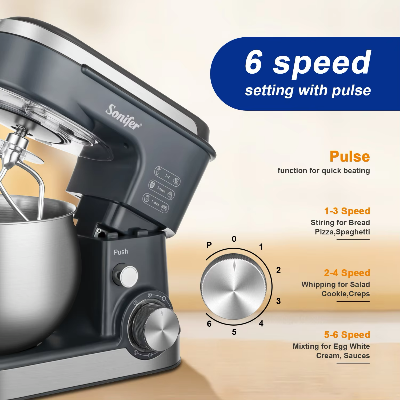 Picture of Sonifer SF – 8166 Stand Mixer: 6 – Speed Pulse, 5L Bowl, 1200W - Grey