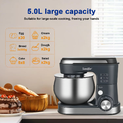 Picture of Sonifer SF – 8166 Stand Mixer: 6 – Speed Pulse, 5L Bowl, 1200W - Grey