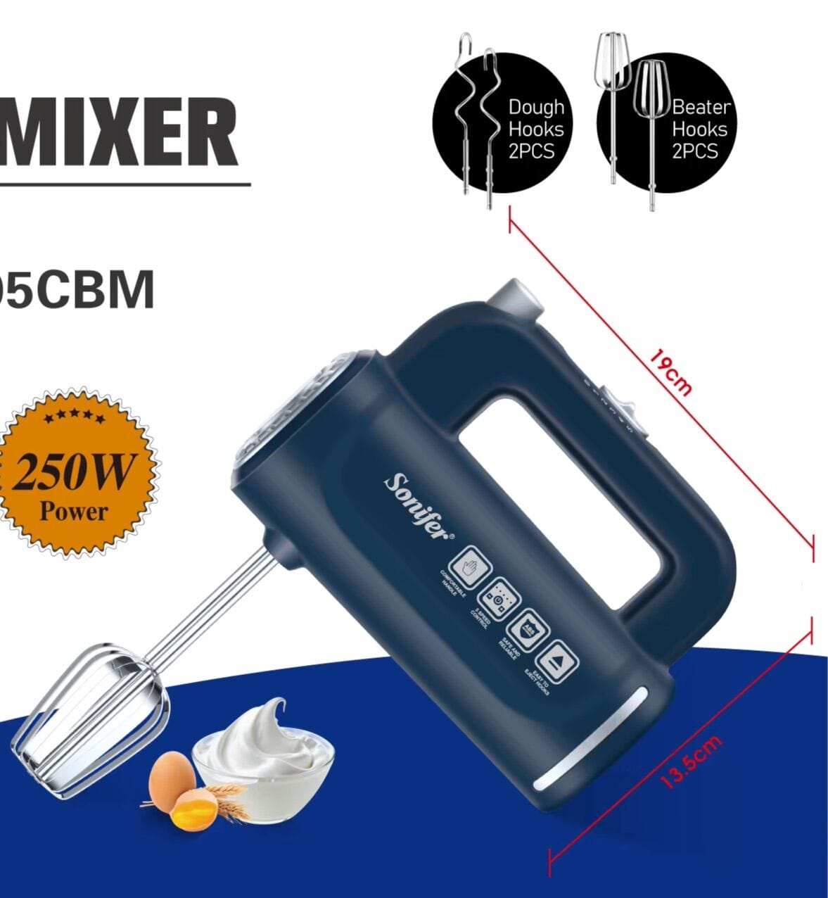 Picture of Sonifer SF – 7034D Dark Blue Hand Mixer, 5 – Gear, 250W - Dark blue