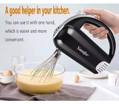 Picture of Sonifer SF-7015 multifunctional household 300 watt with base electric hook whisk egg beater 3 in 1 hand mixer set - Black