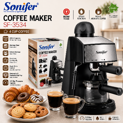Picture of Sonifer SF-3534 small 3.5 bar pressure 220V home electric espresso coffee maker - Black