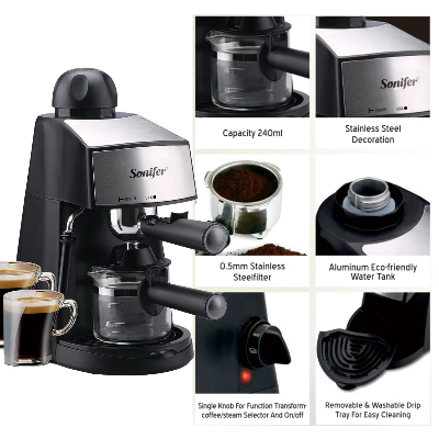Picture of Sonifer SF-3534 small 3.5 bar pressure 220V home electric espresso coffee maker - Black