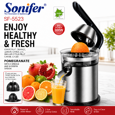 Picture of Sonfier SF-5523 wholesale household hand press lemon orange squeezer electric citrus juicer stainless steel - Silver