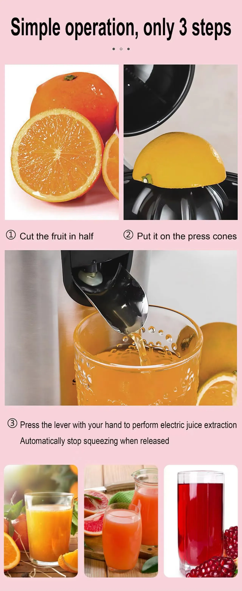 Picture of Sonfier SF-5523 wholesale household hand press lemon orange squeezer electric citrus juicer stainless steel - Silver