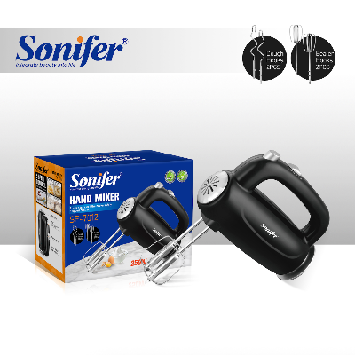 Picture of Sonifer SF-7012 professional kitchen 250w 5 speeds steel dough hooks and beater mini electric hand mixer - Black