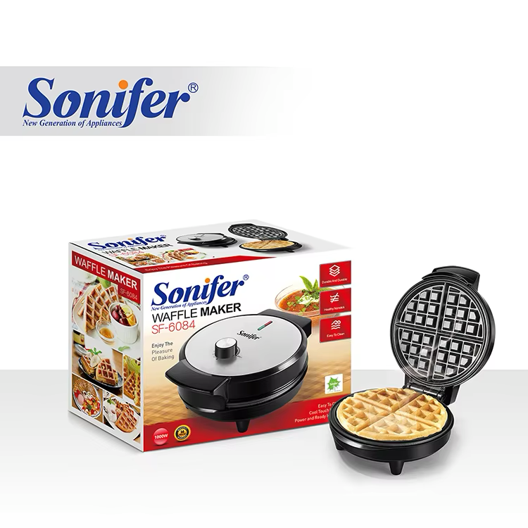 Picture of Sonifer SF-6084 wholesale household 220v thermostat control parts round plate electric small waffle maker - Black