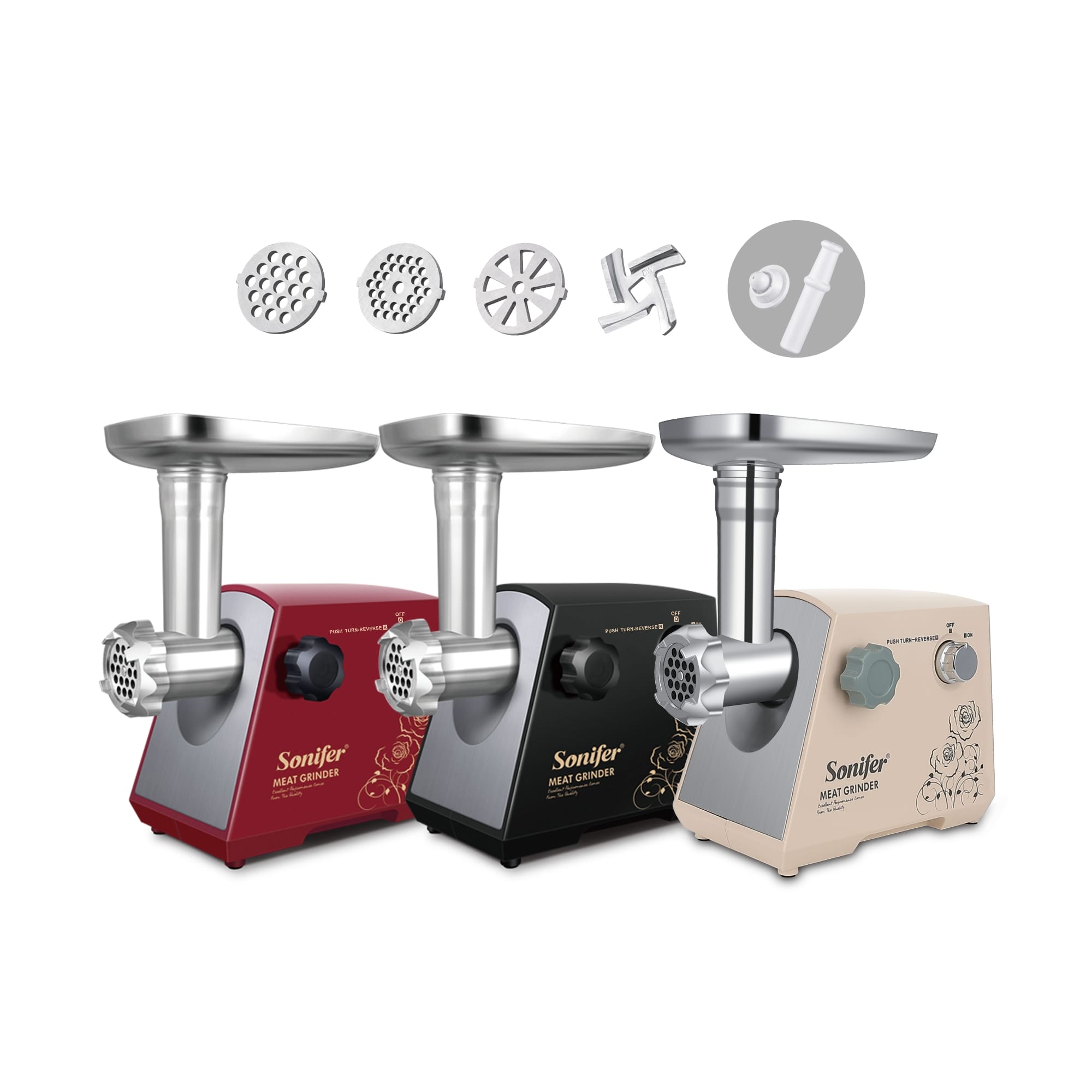 Picture of Sonifer SF-5002 hot sale household 1200w copper motor 3pcs metal disc electric meat grinder