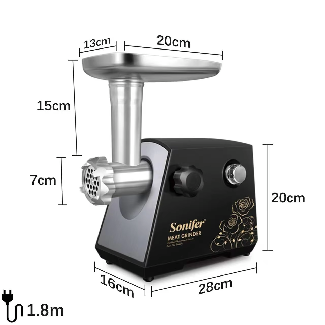 Picture of Sonifer SF-5002 hot sale household 1200w copper motor 3pcs metal disc electric meat grinder