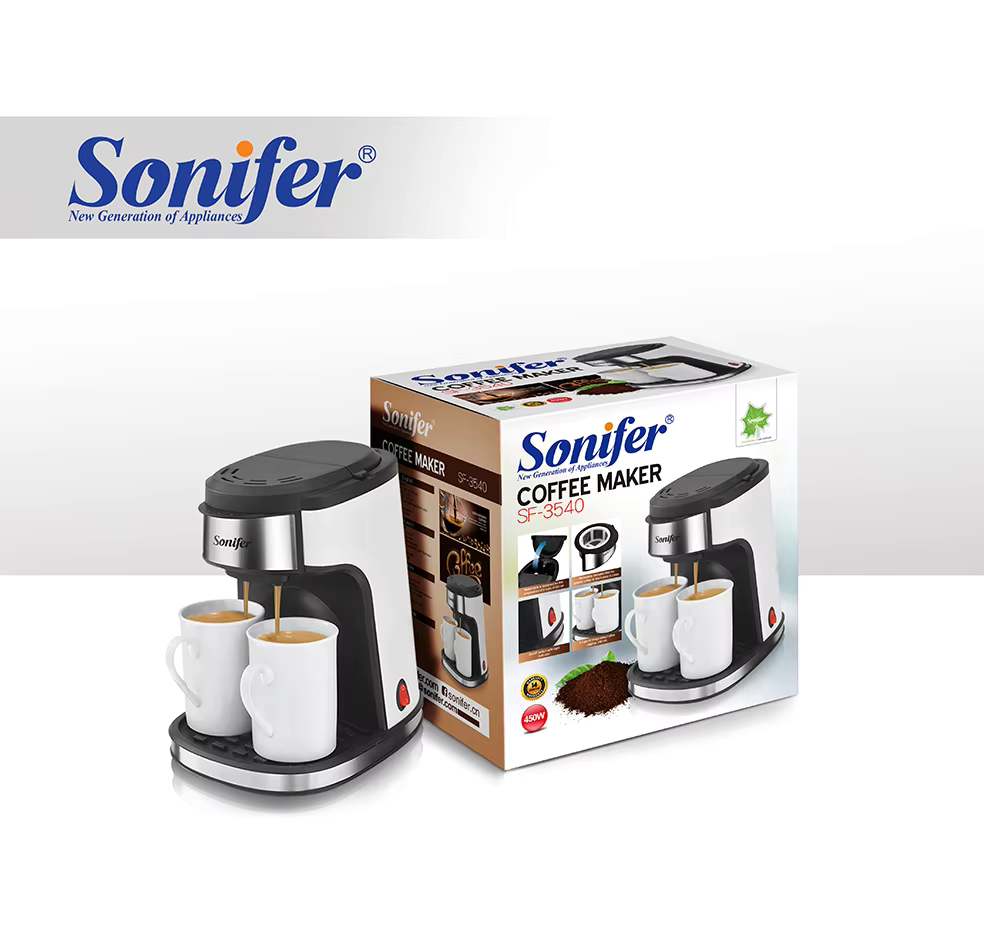 Picture of Sonifer SF-3540 affordable home use 220V electric filter 2 cups drip coffee maker set - Black