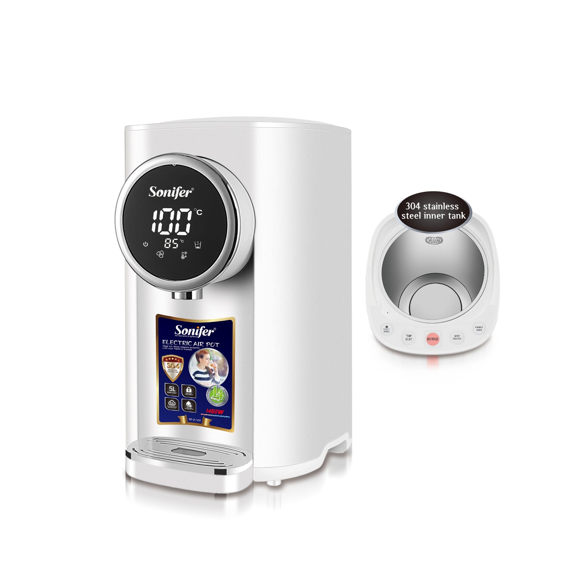 Picture of Sonifer SF-2124 new design 5L heating thermo water kettle home restaurants use stainless steel air pot electric