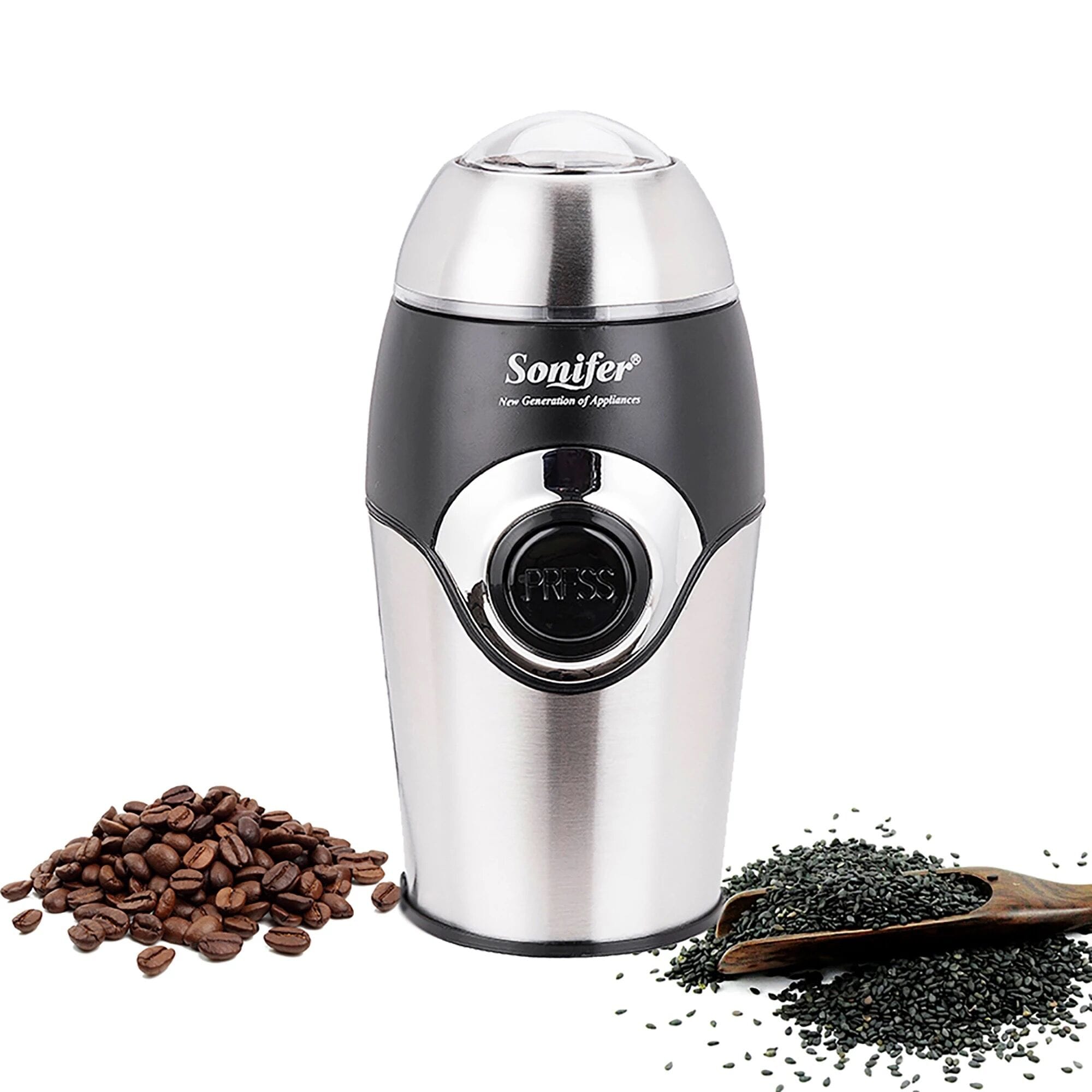 Picture of Sonifer SF-3507 Premium Quality Household Push Button Stainless Steel Blade Mini Electric Coffee Bean Grinder - Silver