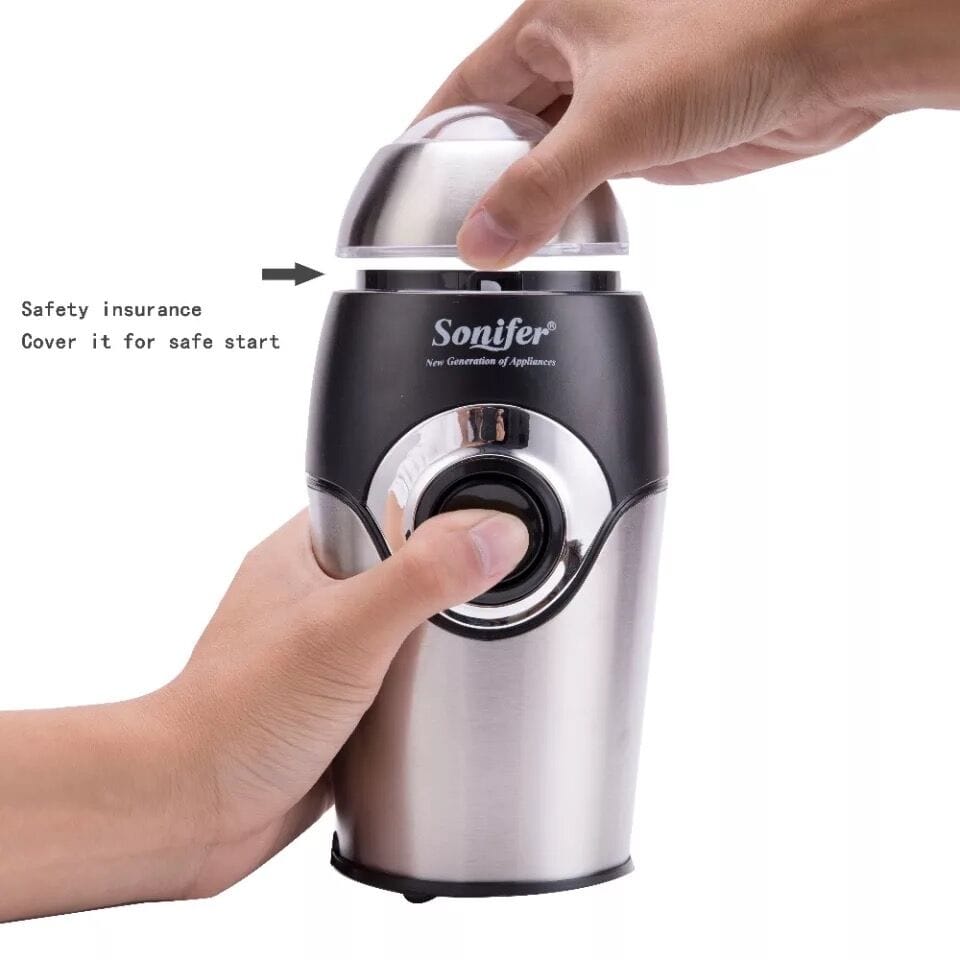Picture of Sonifer SF-3507 Premium Quality Household Push Button Stainless Steel Blade Mini Electric Coffee Bean Grinder - Silver