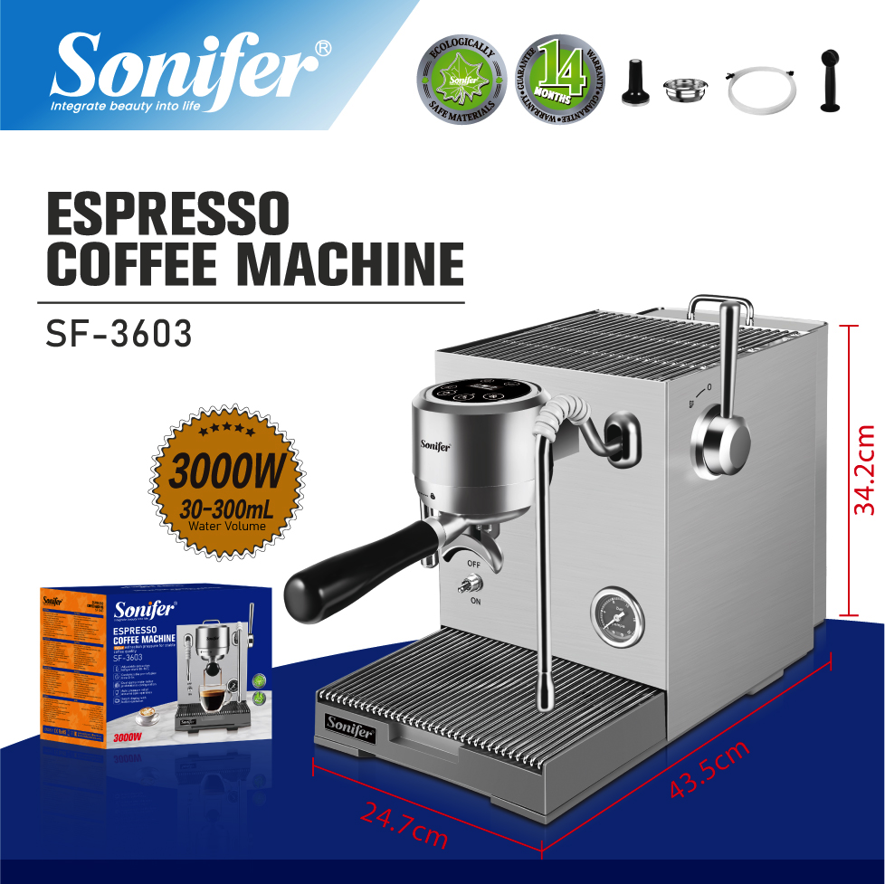 Picture of Sonifer SF-3603 Professional Espresso Machine with Smart Temperature Control for Cafe Restaurant and Home Barista Use - Silver