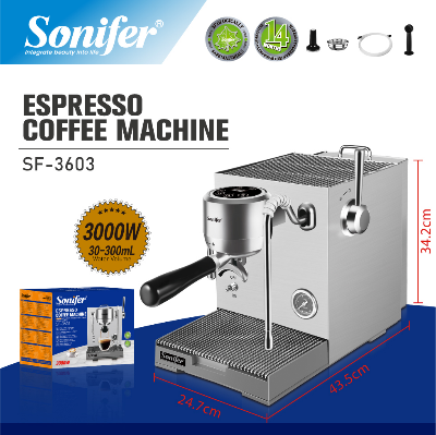 Picture of Sonifer SF-3603 Professional Espresso Machine with Smart Temperature Control for Cafe Restaurant and Home Barista Use - Silver