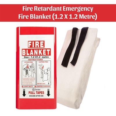 Picture of Fire Retardant Blanket (1.2 X 1.2 Metre) Emergency Fiberglass Fire Blanket High Temperature Resistance Fireproof PVC Box For Home Car Kitchen & Etc.-White