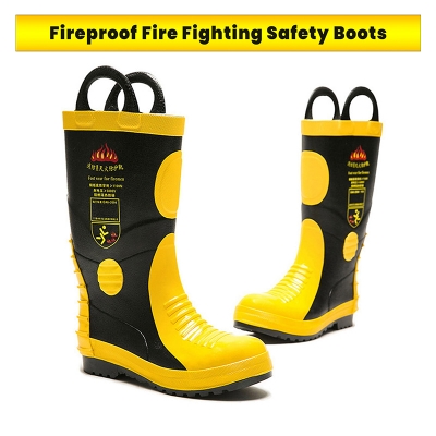 Picture of Fireproof Fire Fighting Safety Boots High temperature resistant waterproof fireman Footwear Rubber protection with anti-collision performance-Yellow