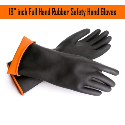 Picture of 18" inch Full Hand Rubber Safety Hand Gloves Latex use for Resist Oil, Acids, Chemical, Gardening, Kitchen Works. pack of 1 pair-Black