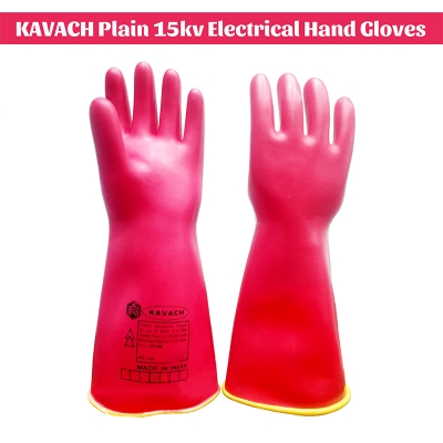 Picture of Kavach Rubber Insulating Seamless Hand Gloves Electric Shock Proof Rubber Hand Gloves of Test Volt 15000-Red