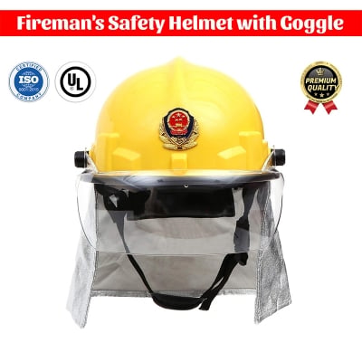 Picture of Fireman's Safety Helmet with Goggle Amice Electric Shock Prevention Flame-Retardant Pierce Resistance Fire Fighting Helmet