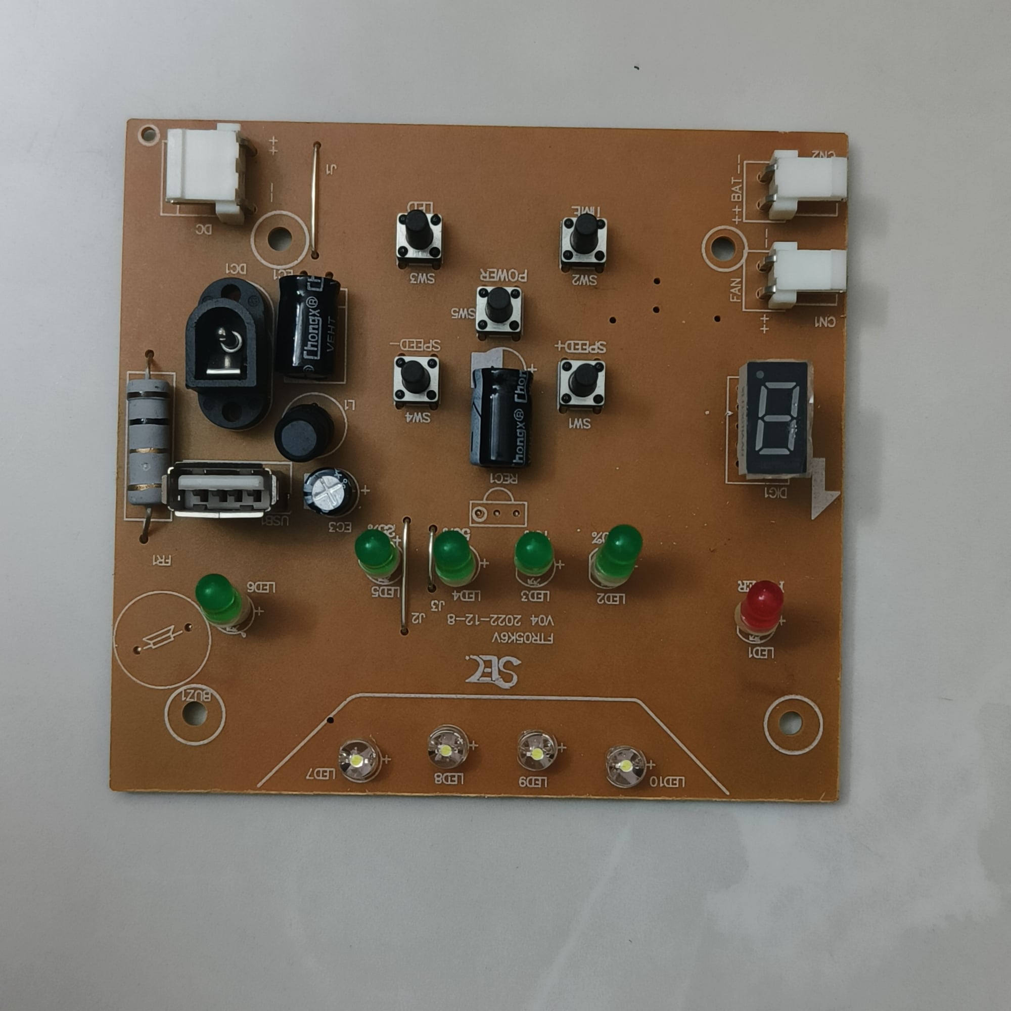 Picture of FTR05K6V Superstar Rechargeable Fan Circuit USB Output Charger Fan PCB Digital Fan Speed LED Display LED Charging Indicator 6V 12V Battery Input Black