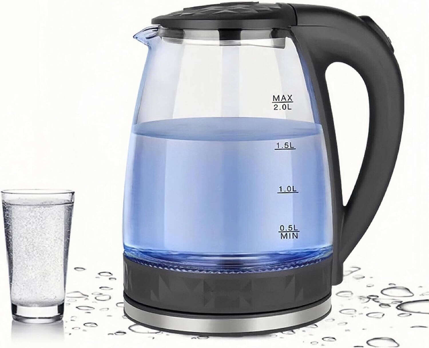 Picture of premium Electric Kettle (2 L) With Glass kettle - Automatically turns Off - Automatic Over Heat Protection crystal glass for hot water tea. - Black