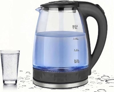Picture of premium Electric Kettle (2 L) With Glass kettle - Automatically turns Off - Automatic Over Heat Protection crystal glass for hot water tea. - Black